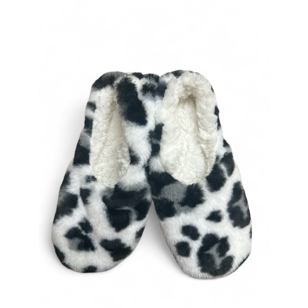 NWT Auden Womens M/L 8-10 Animal Print Faux Fur Slipper Socks W/ Gripper Bottoms
